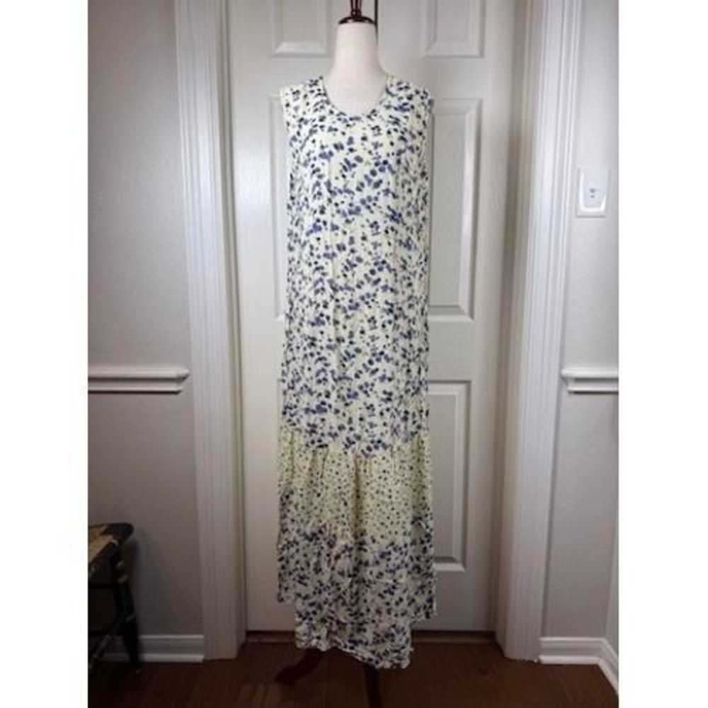 J.G. Hook Womens Blue Floral Rayon Sleeveless Tiered Maxi Dress Medium - Picture 1 of 4